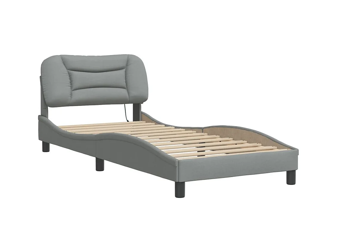 Lit simple avec lumières LED gris clair 90x200 cm tissu FR34009