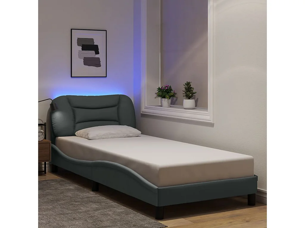 Bedframe met LED-verlichting stof lichtgrijs 90x200 cm BE476879