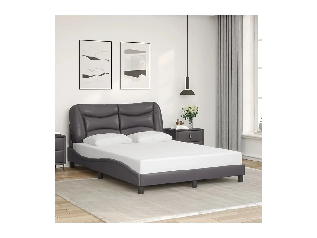 Lit double + tête de lit Gris 140x190 cm Similicuir FR68885