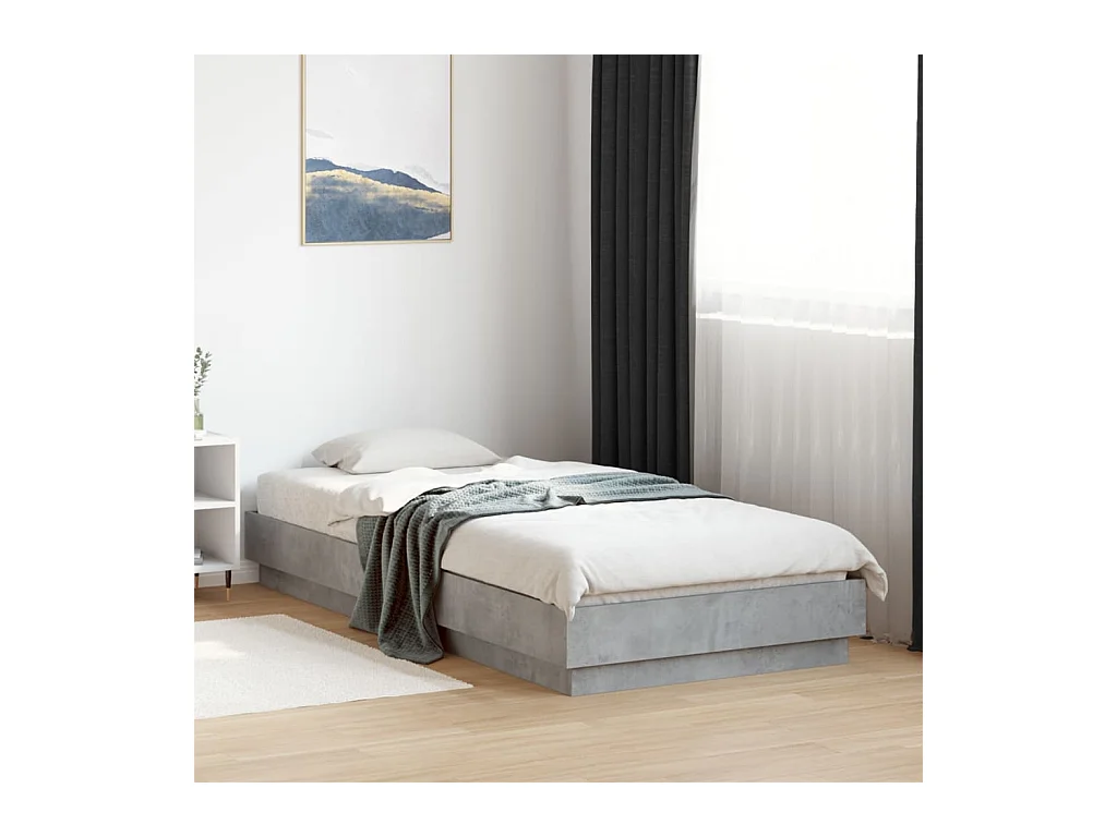Lit simple gris béton 100x200 cm bois d'ingénierie FR25987