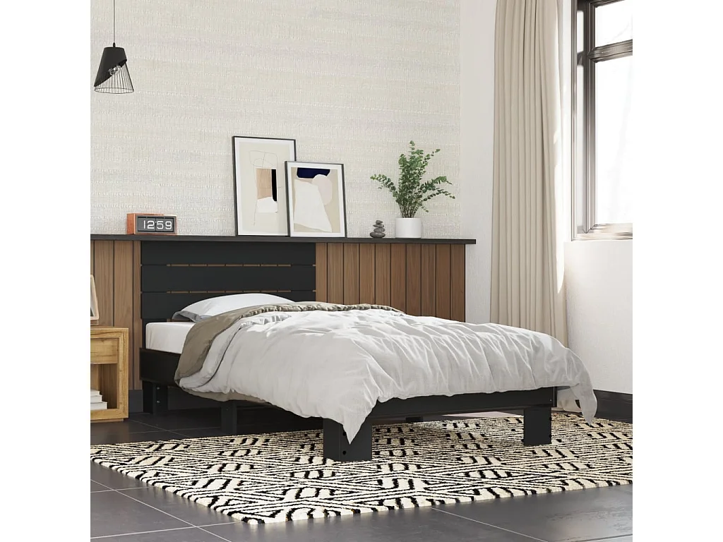 Cama 75x190 cm derivados de madeira e metal preto PT923855