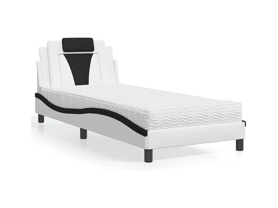Lit adulte + matelas blanc et noir 90x190 cm similicuir FR36889