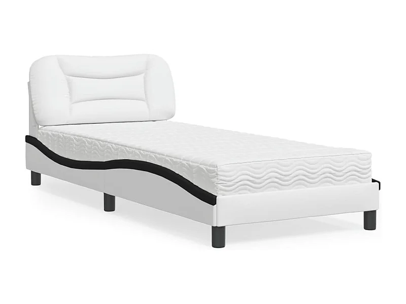 Bed met matras kunstleer wit en zwart 90x190 cm BE532127