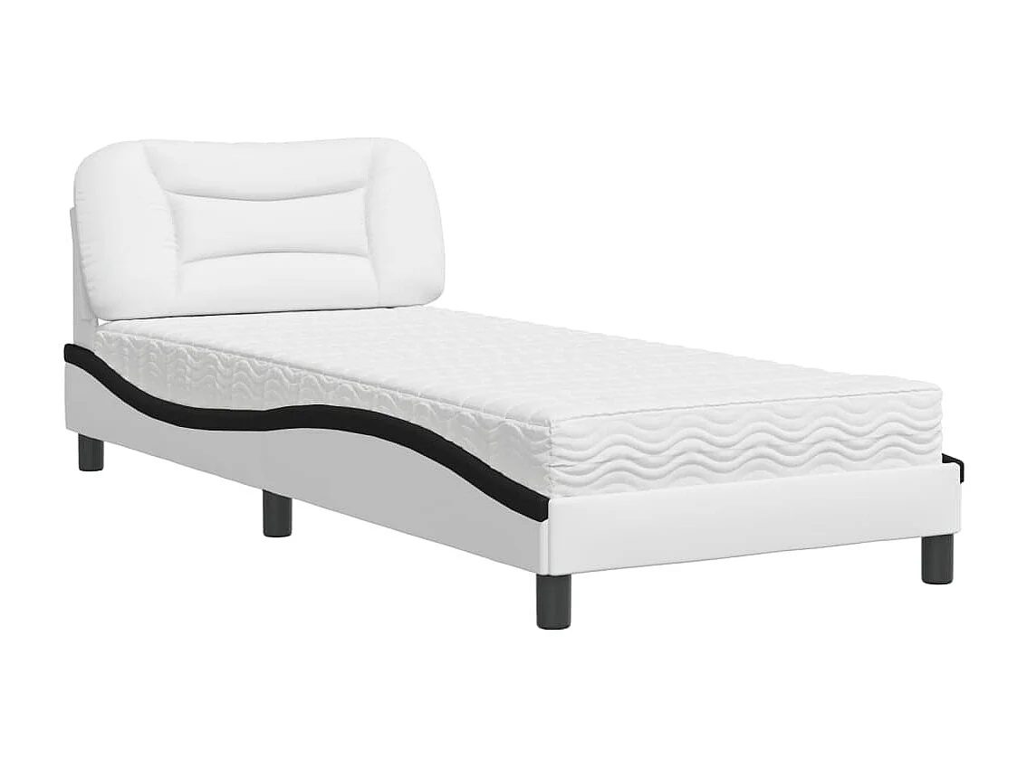 Lit adulte + matelas blanc et noir 90x190 cm similicuir FR59858