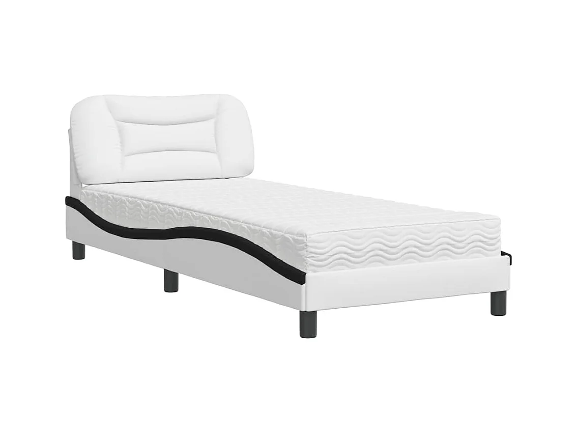 Cama com colchão 90x190 cm couro artificial preto e branco PT816761