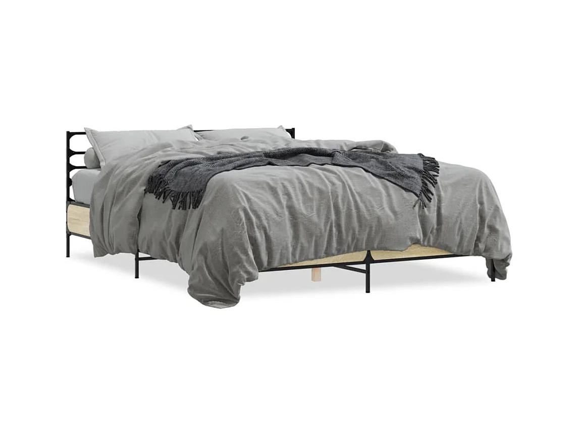 Lit double chêne sonoma 150x200 cm bois d'ingénierie et métal FR49396