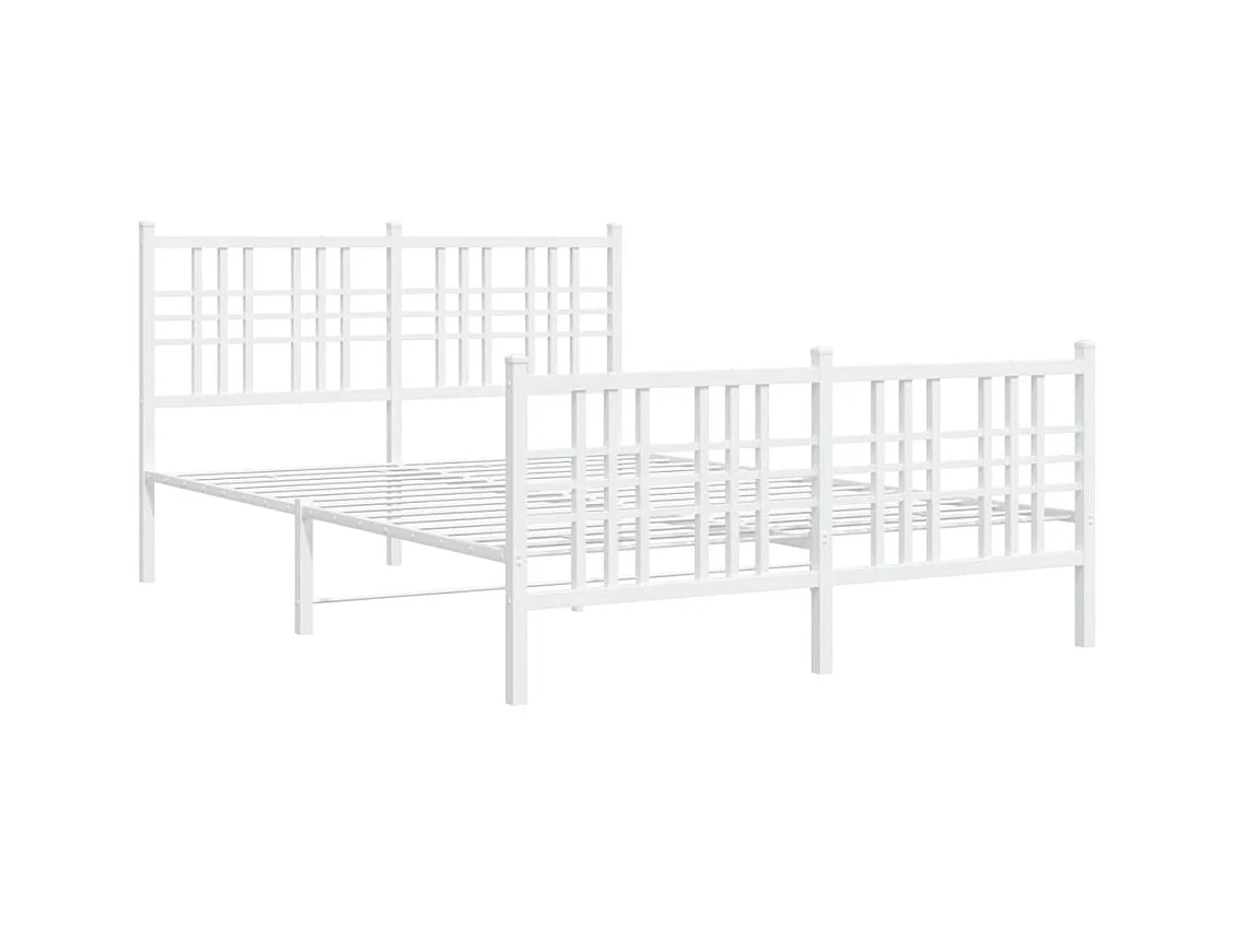 Lit double métal + tête de lit/pied de lit blanc 137x190cm FR69163