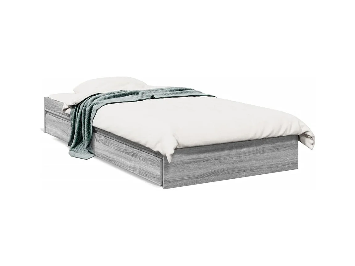 Lit simple et tiroirs sonoma gris 90x200 cm bois d'ingénierie FR86806