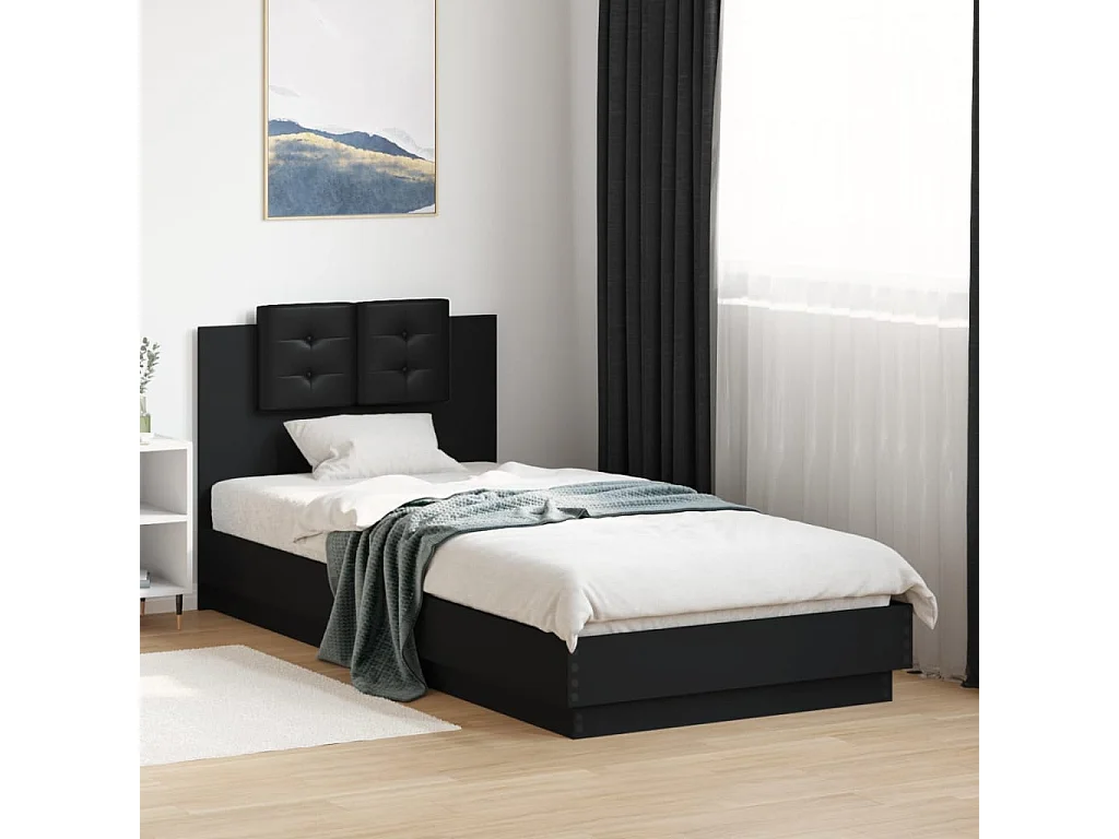 Cama 100x200 cm - con cabecero madera ingeniería negro ES920502