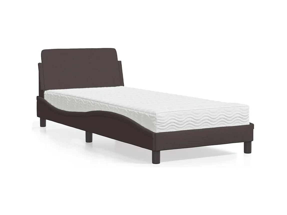 Lit adulte + matelas marron foncé 80x200 cm tissu FR66513