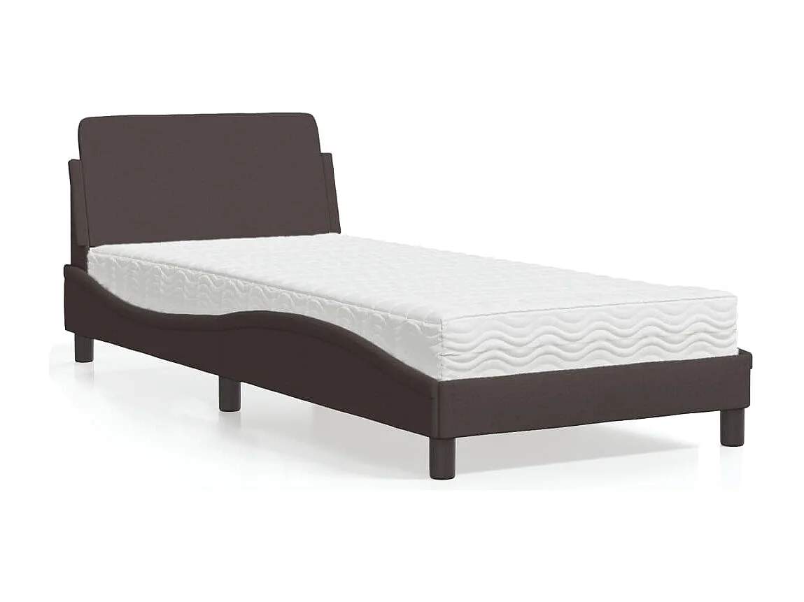 Lit adulte + matelas marron foncé 80x200 cm tissu FR66513