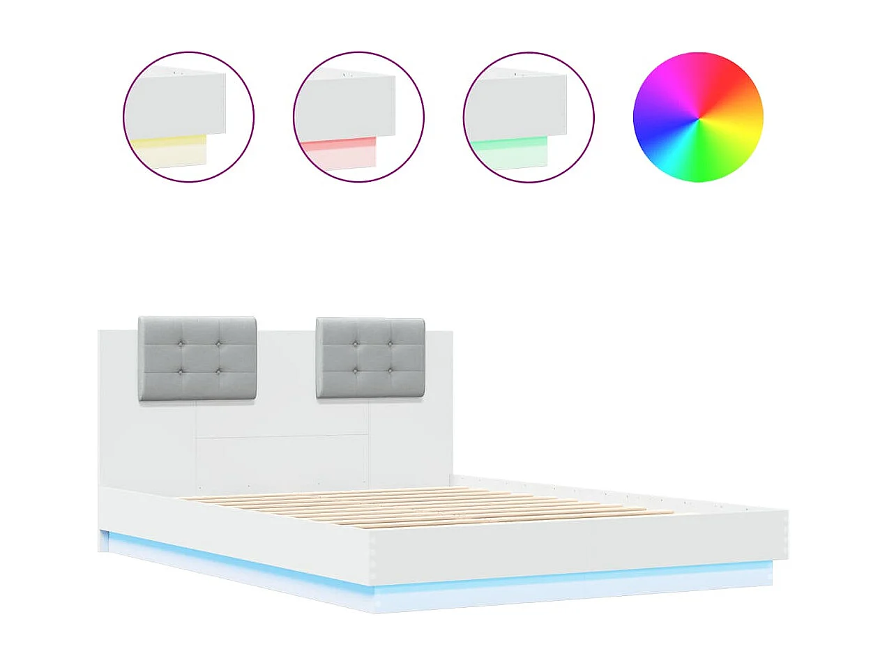 Lit double + tête de lit et lumières LED blanc 140x200 cm FR30734