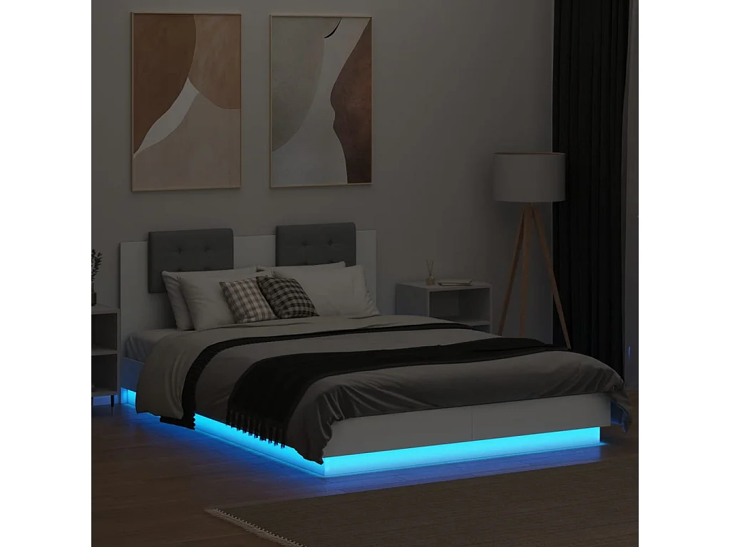 Bedframe met hoofdbord en LED-verlichting wit 140x200 cm BE373922
