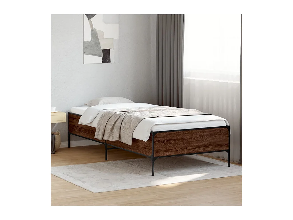 Bedframe bewerkt hout en metaal bruin eikenkleurig 100x200 cm BE890267
