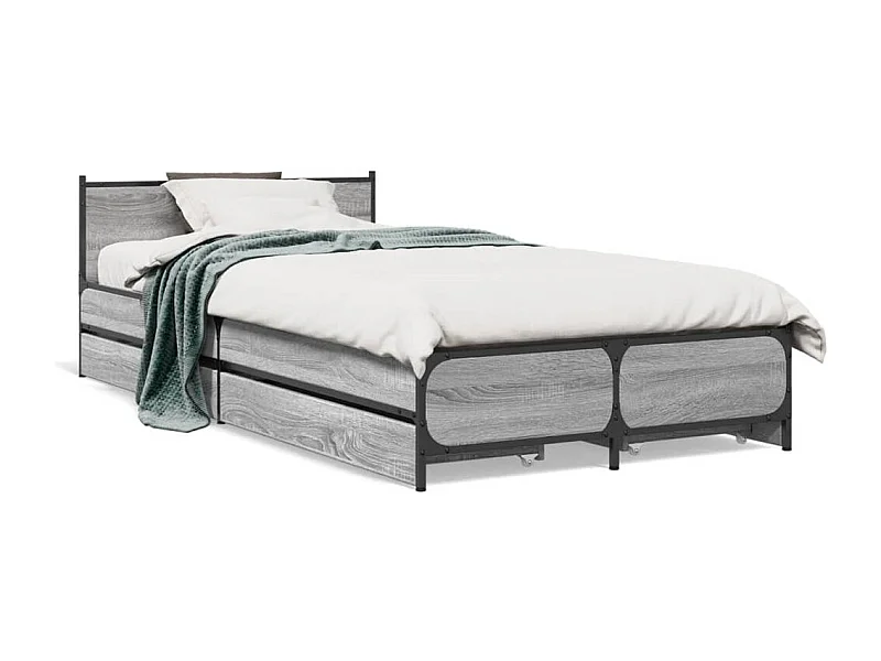 Cama 75x190 cm con cajones madera de ingeniería gris Sonoma ES116558