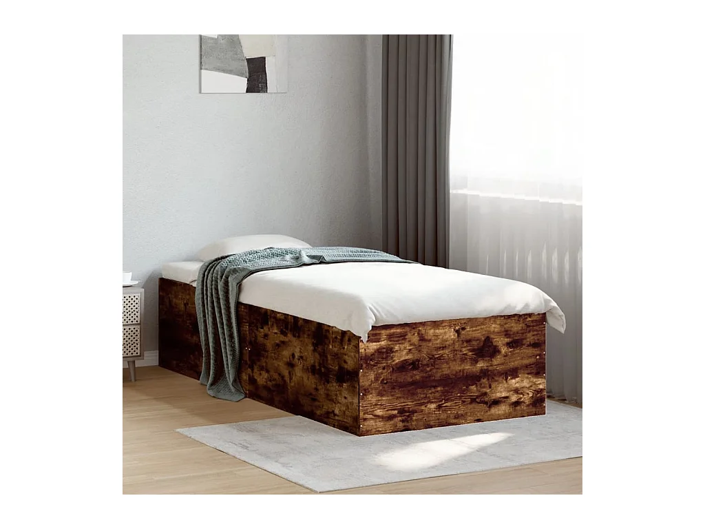 Bedframe bewerkt hout gerookt eikenkleurig 75x190 cm BE590642