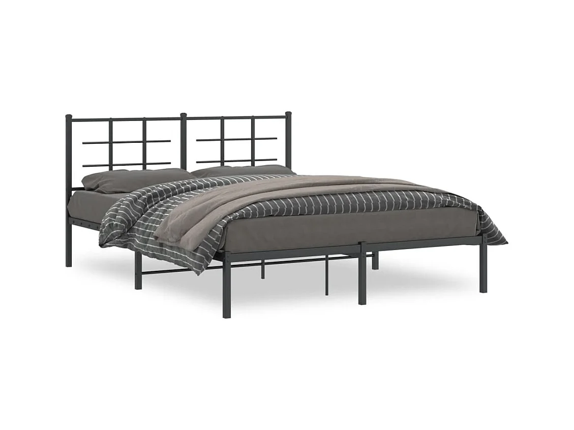 Lit double métal + tête de lit noir 160x200 cm FR16694
