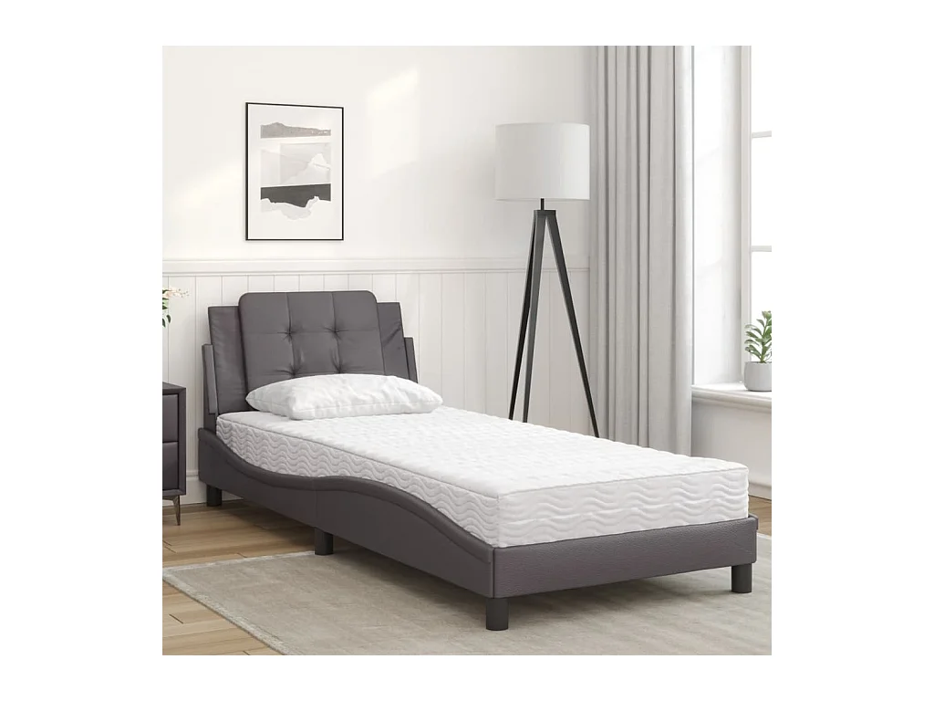 Lit adulte + matelas gris 80x200 cm similicuir FR65130