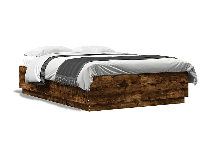 Lit double chêne fumé 150x200 cm bois d'ingénierie FR14366