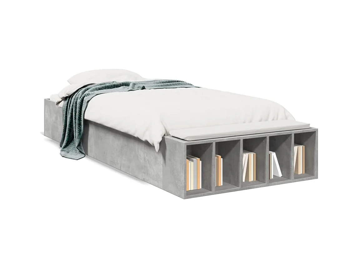 Lit simple gris béton 90x190 cm bois d'ingénierie FR12598