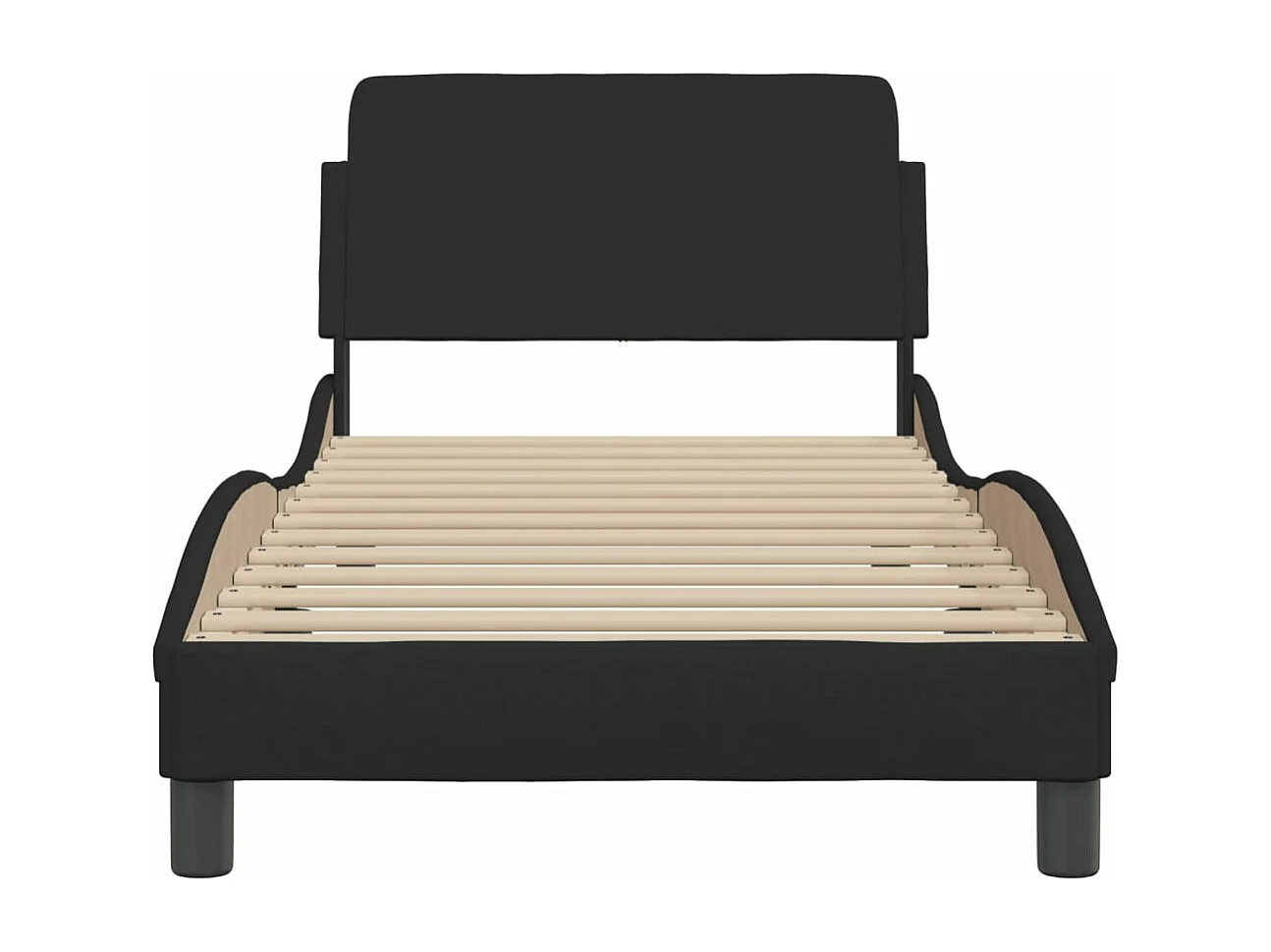 Lit simple + tête de lit Noir 90x190 cm Tissu FR33544