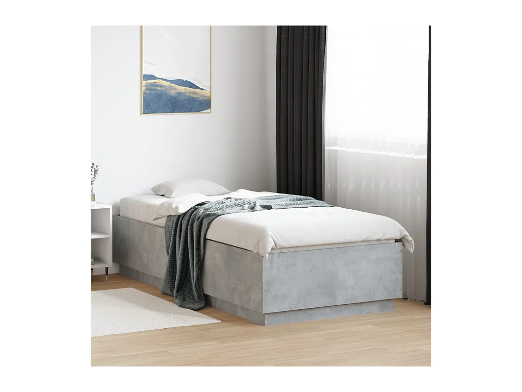 Lit simple gris béton 90x200 cm bois d'ingénierie FR50583
