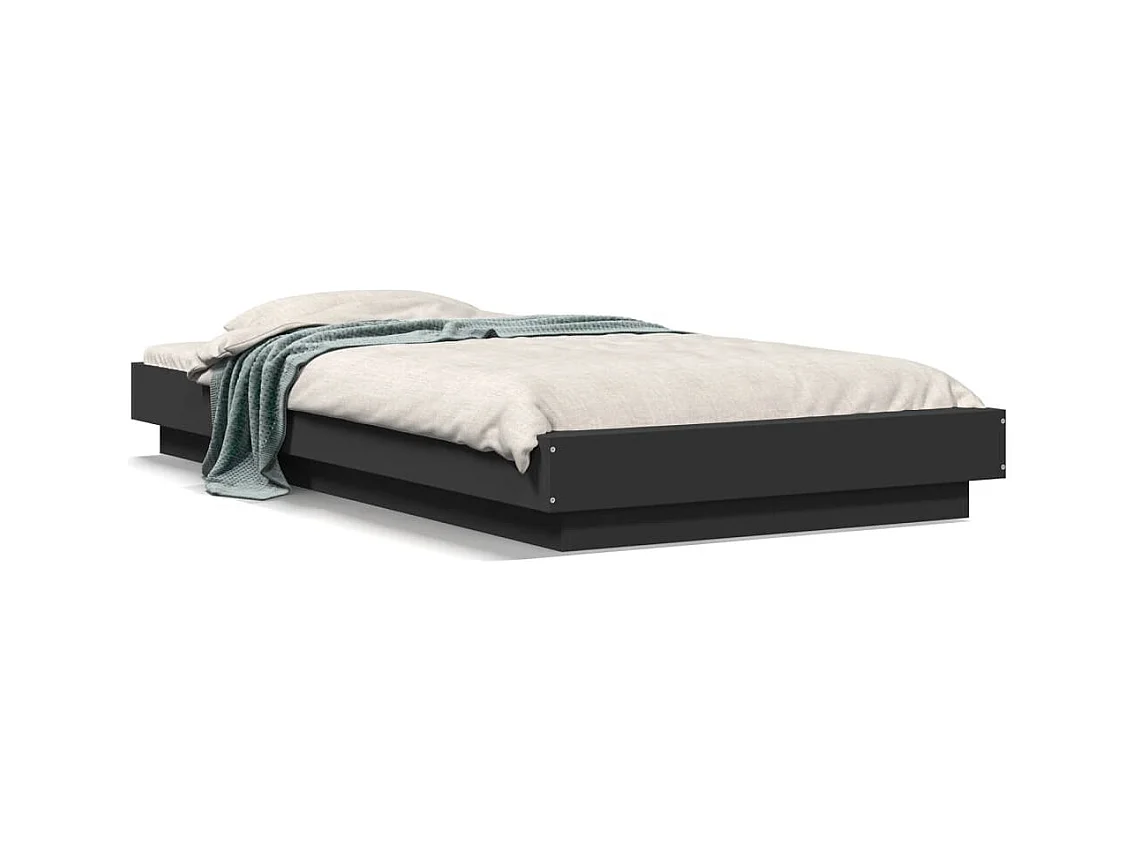Lit simple avec lumières LED noir 90x200 cm bois d'ingénierie FR45541