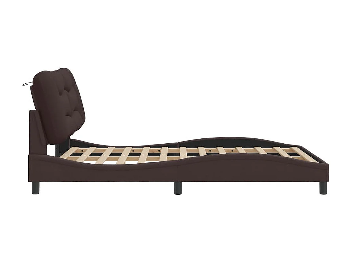 Lit double + tête de lit Marron foncé 140x200 cm Tissu FR42067