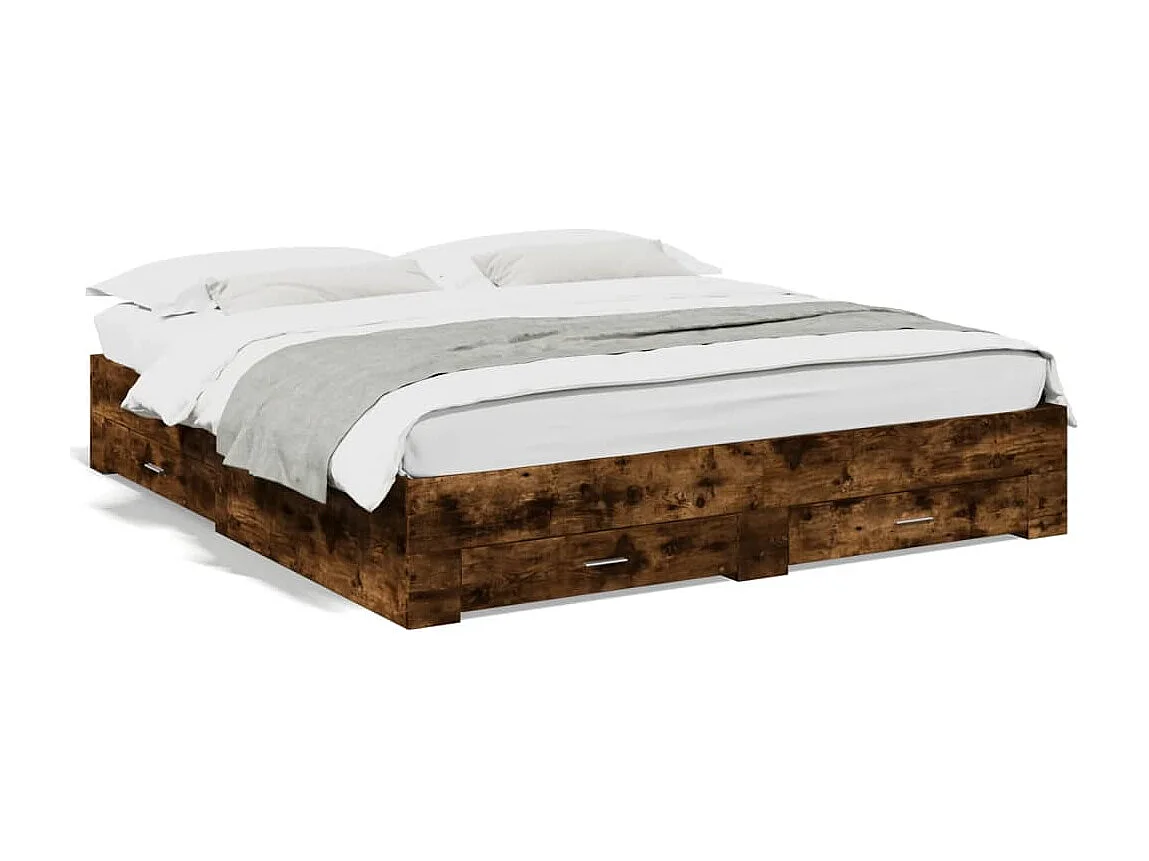 Lit double à tiroirs chêne fumé 180x200 cm bois d'ingénierie FR32569