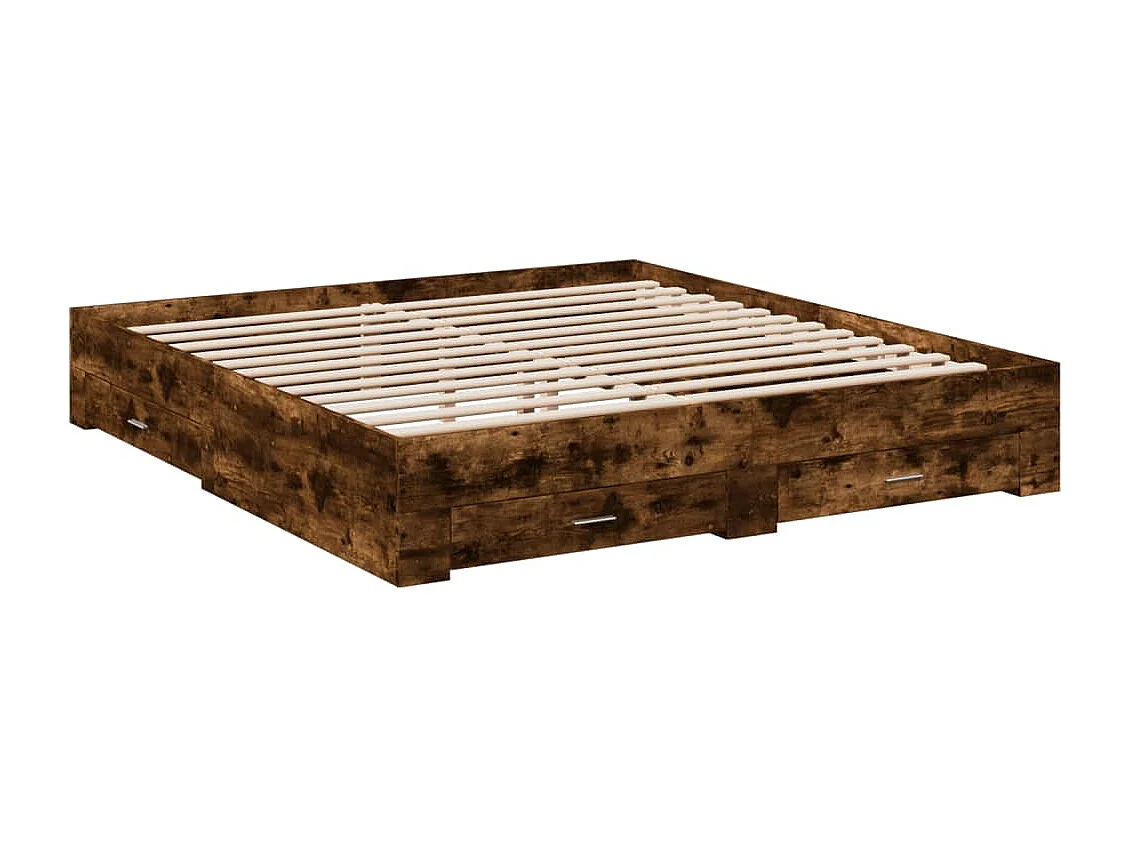 Lit double à tiroirs chêne fumé 180x200 cm bois d'ingénierie FR32569