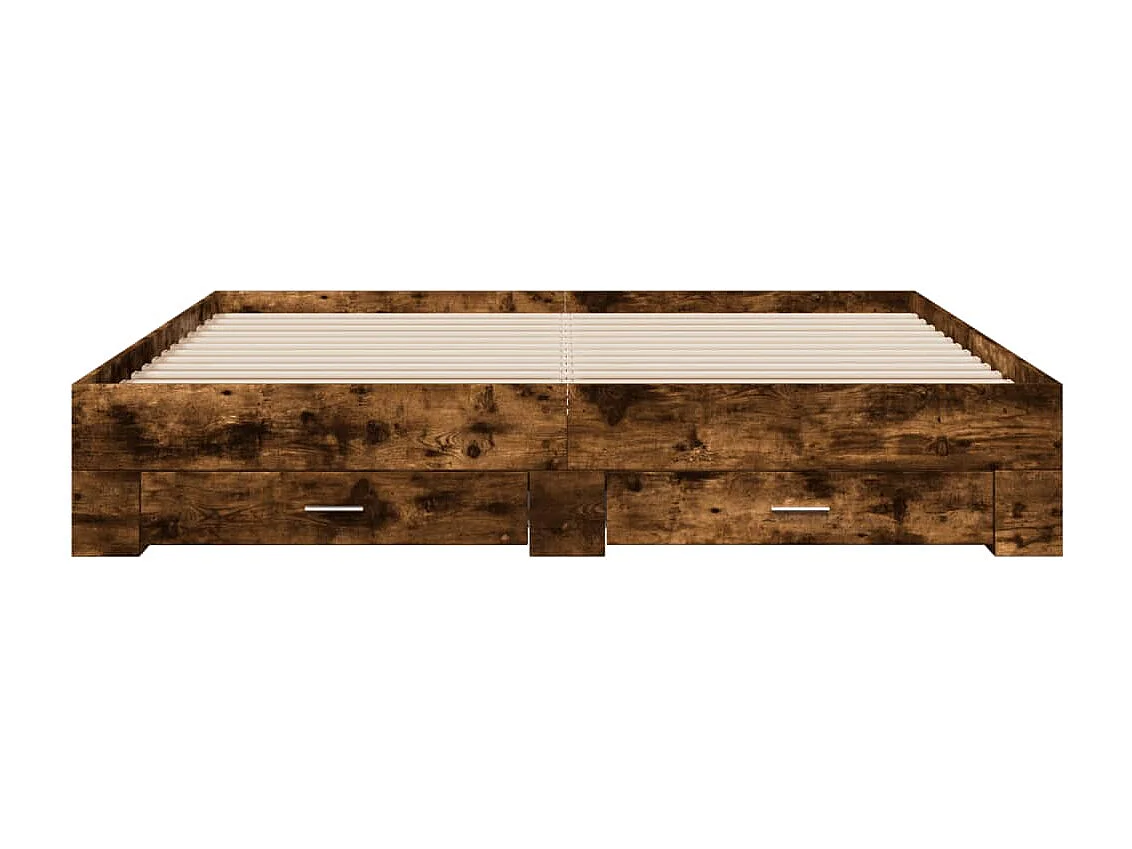 Lit double à tiroirs chêne fumé 180x200 cm bois d'ingénierie FR32569