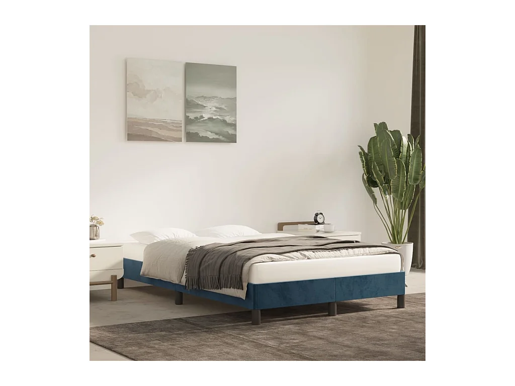 Lit double bleu foncé 120x190 cm velours FR77727