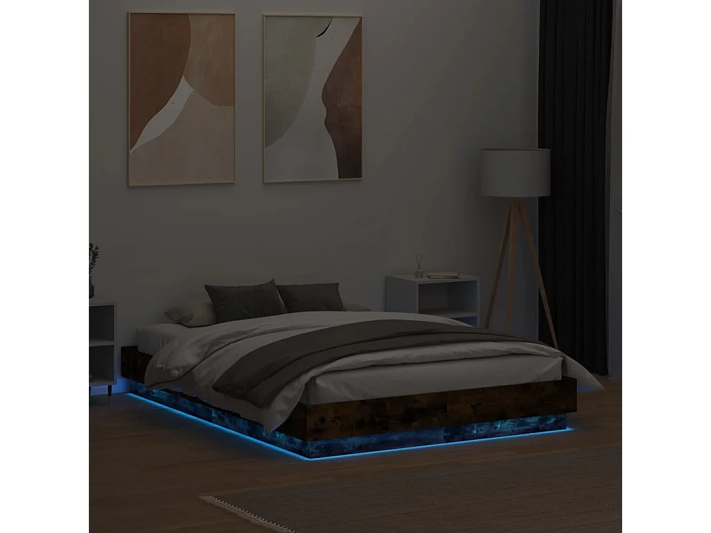 Cama com luzes LED 120x190 cm carvalho fumado PT696869