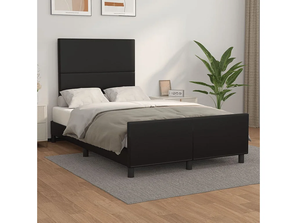 Lit double + tête de lit noir 120x190 cm similicuir FR40264