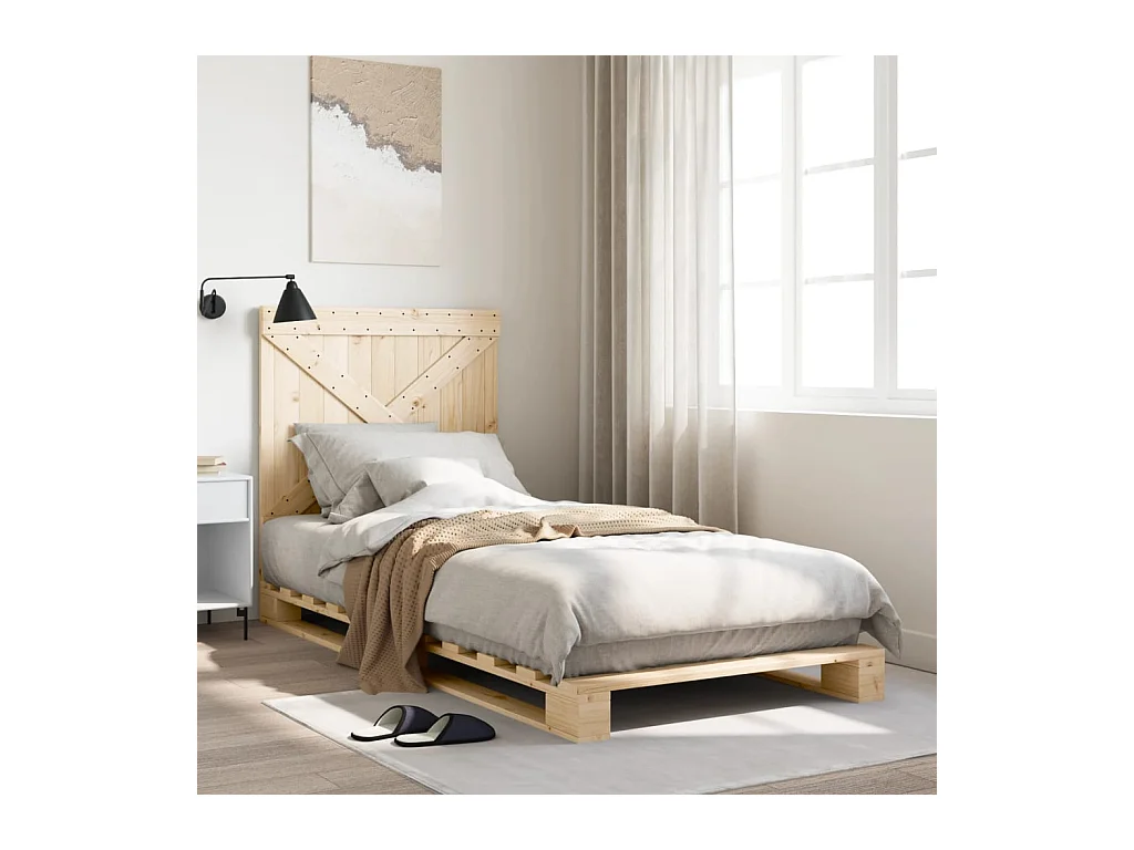 Lit simple + tête de lit 90x200 cm bois de pin massif FR71714