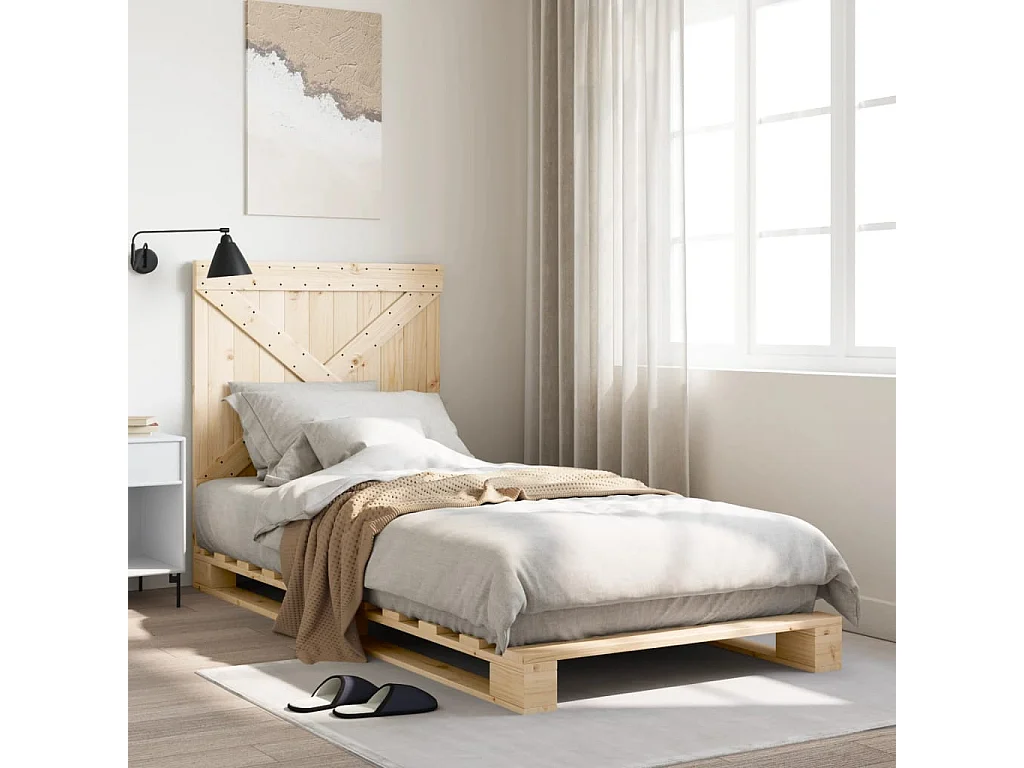 Cama com cabeceira 90x200 cm pinho maciço PT459445