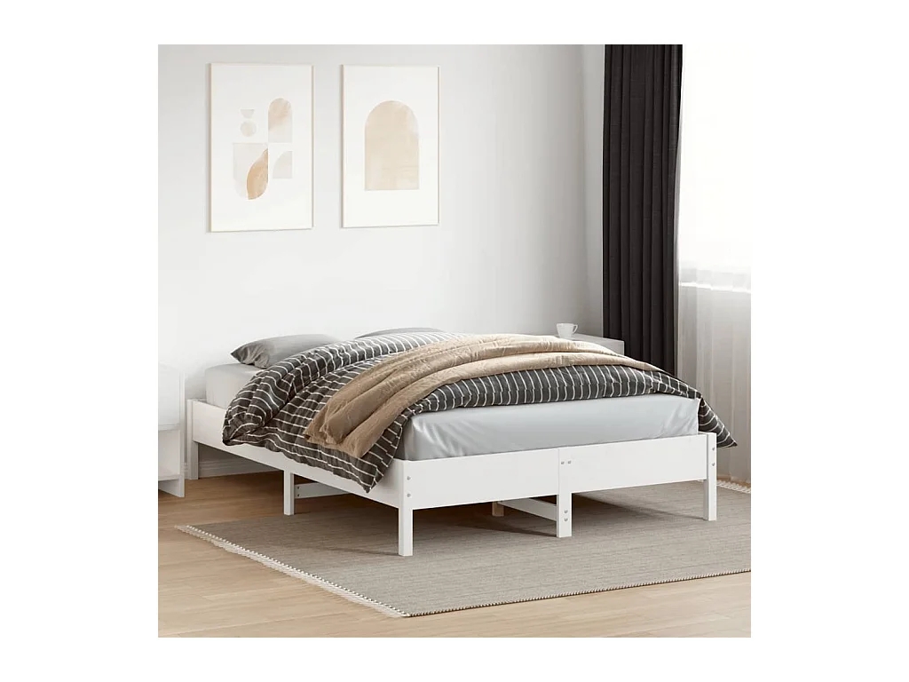 Lit double blanc 150x200 cm bois de pin massif FR66585