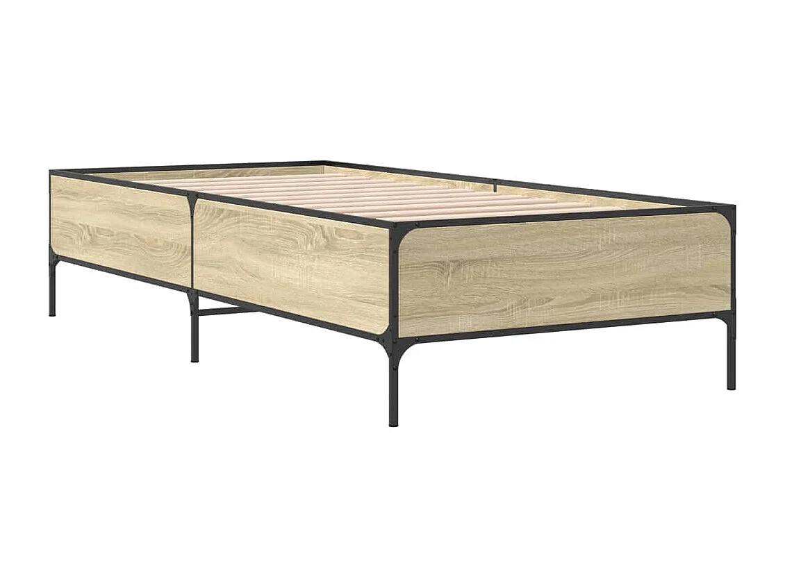 Cama 90x190 cm - madera ingeniería metal roble Sonoma ES415163