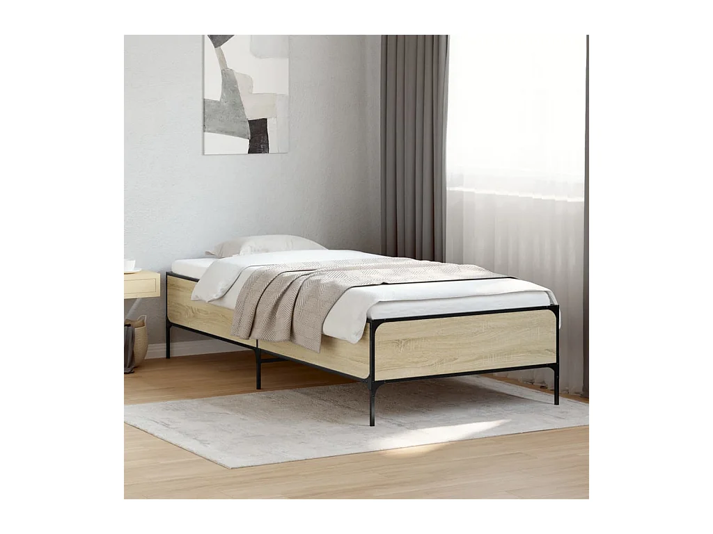 Lit simple chêne sonoma 90x190 cm bois d'ingénierie et métal FR14680