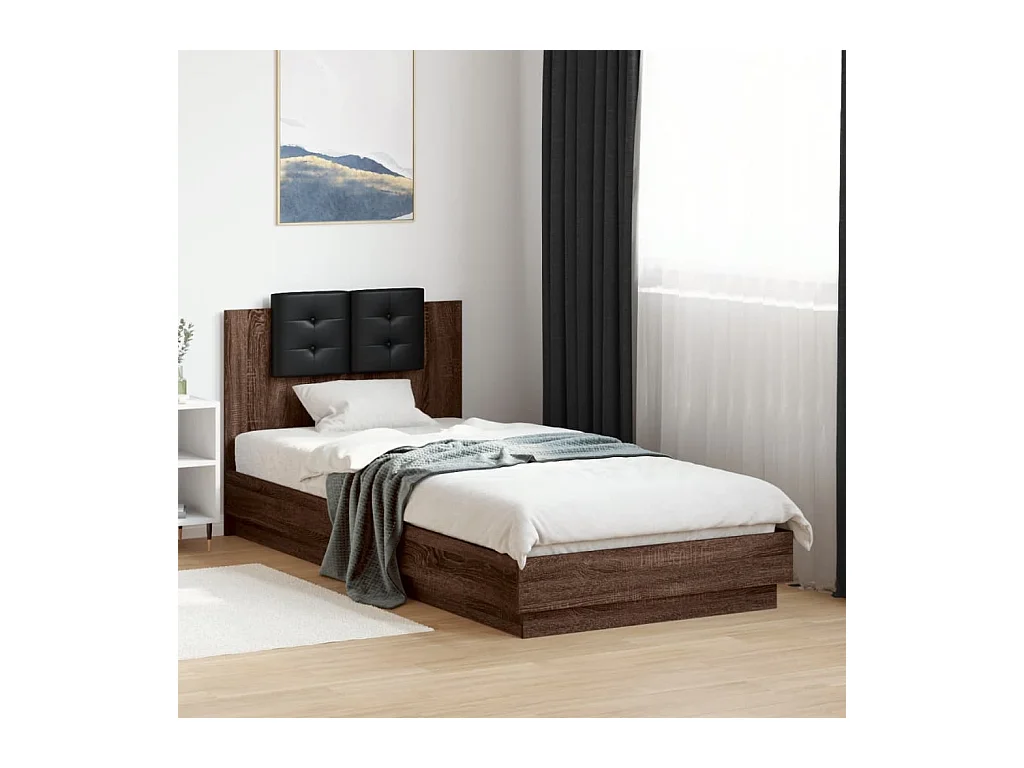 Lit simple + tête de lit chêne marron 100x200 cm FR42221