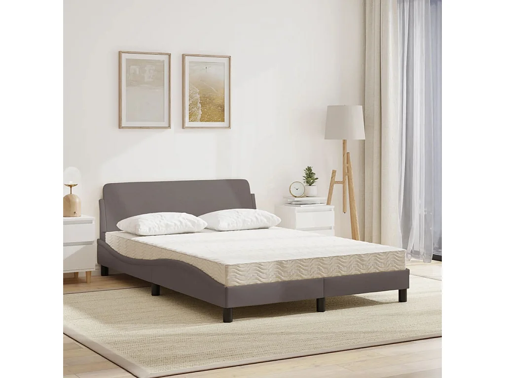 Cama com colchão 140x190 cm tecido castanho-acinzentado PT255142
