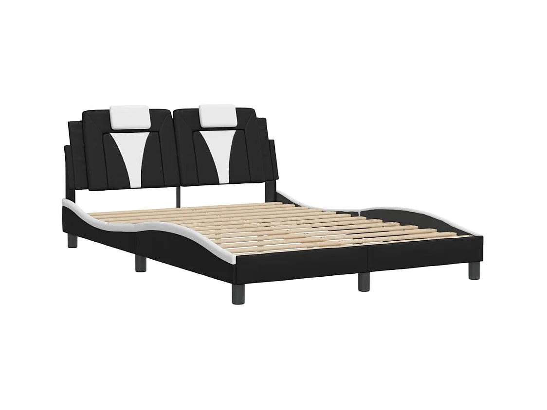 Lit double avec lumières LED noir blanc 140x200 cm similicuir FR20496