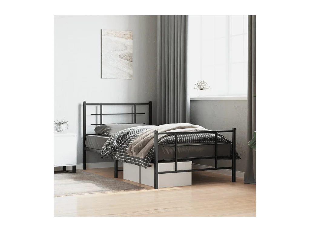 Bedframe met hoofd- en voeteneinde metaal zwart 100x200 cm BE420761