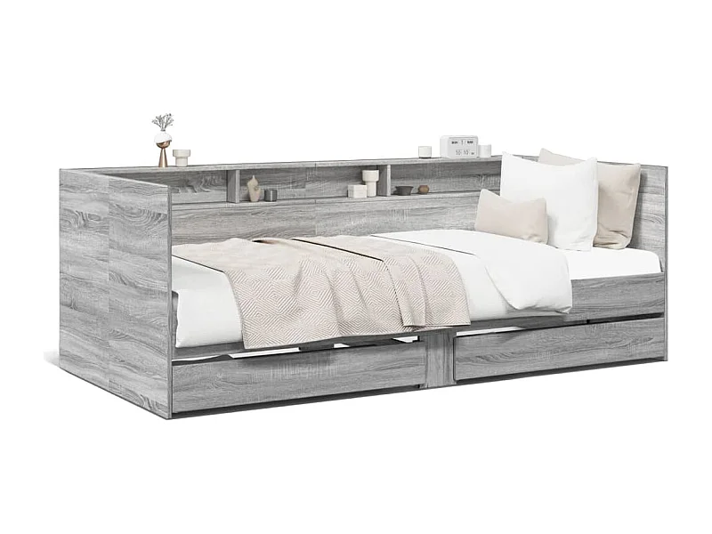 Cama com gavetas derivados de madeira cinzento sonoma PT287173