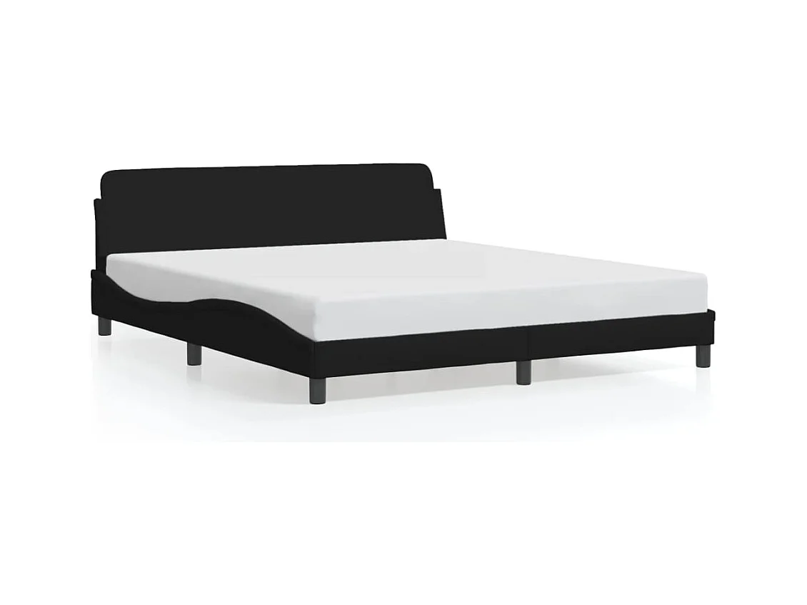 Lit double + tête de lit Noir 160x200 cm Tissu FR36820