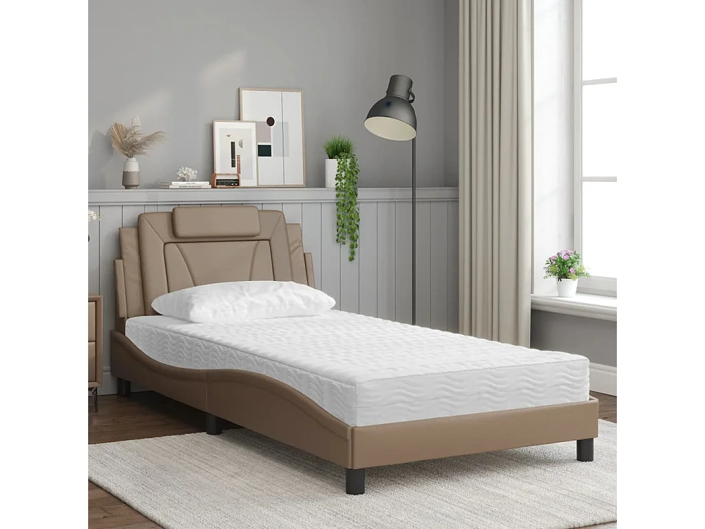 Lit adulte + matelas cappuccino 100x200 cm similicuir FR33134