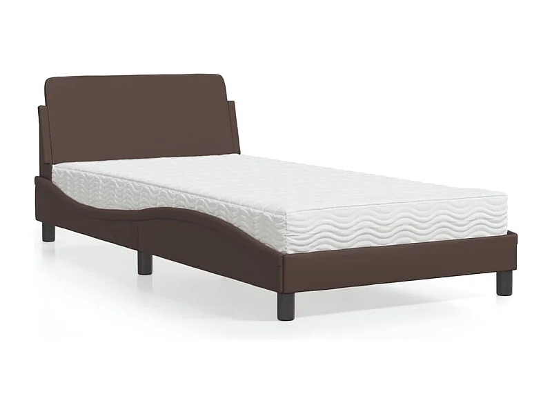 Lit adulte + matelas marron 100x200 cm similicuir FR59790