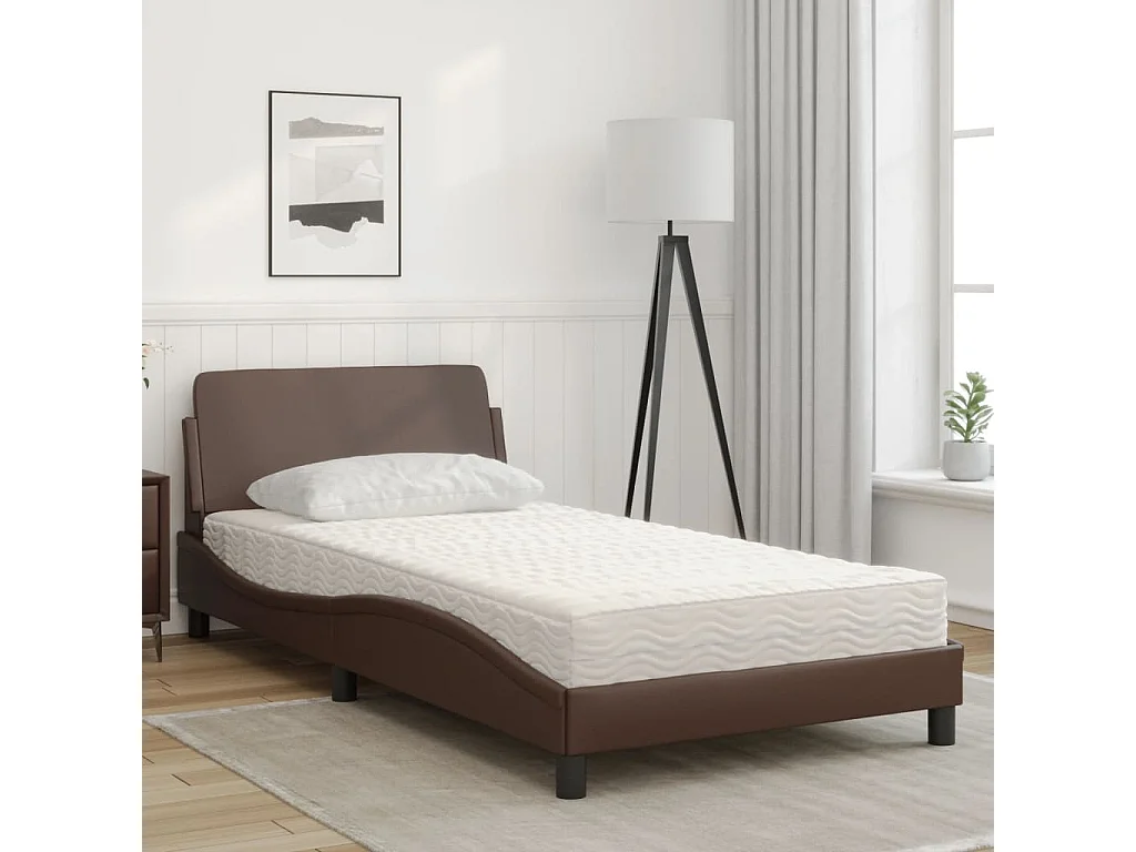 Lit adulte + matelas marron 100x200 cm similicuir FR59790