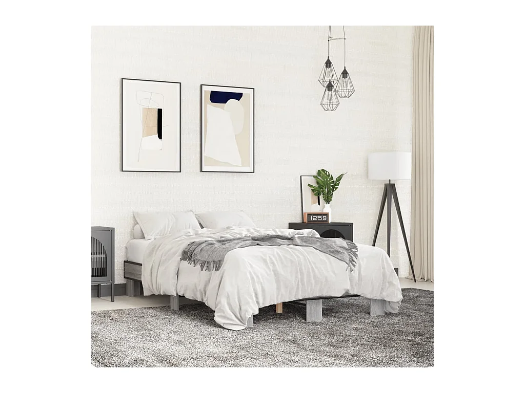 Lit double sonoma gris 140x200 cm bois d'ingénierie et métal FR46265