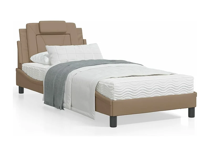 Cama individual- 90x200 cm cabecero cuero sintético capuchino ES301847